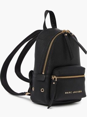Marc Jacobs Black Pebbled Leather Mini Backpack with Gold Hardware